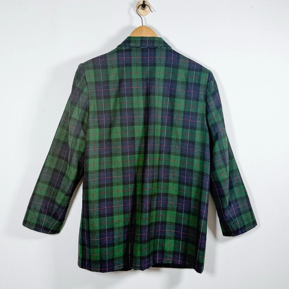 Vintage Alfred Dunner Wool Black Watch Tartan Plaid Blazer Preppy 12P